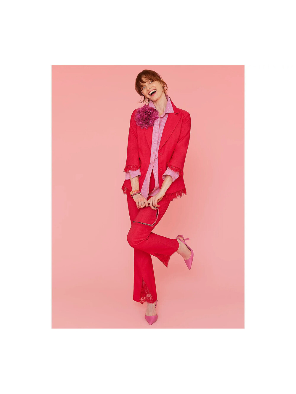 DE4245 Isaac Mizrahi Live! Stretch Woven Blazer with Lace Trim Size 18W